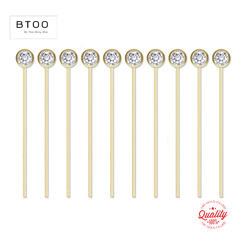 Jewelry Making Head Pins - 14K الذهب معبأ الزركون رئيس دبابيس